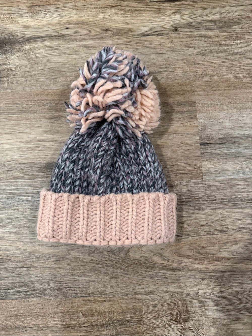 Aqua Pom-Pom Knit Beanie - Pink & Gray